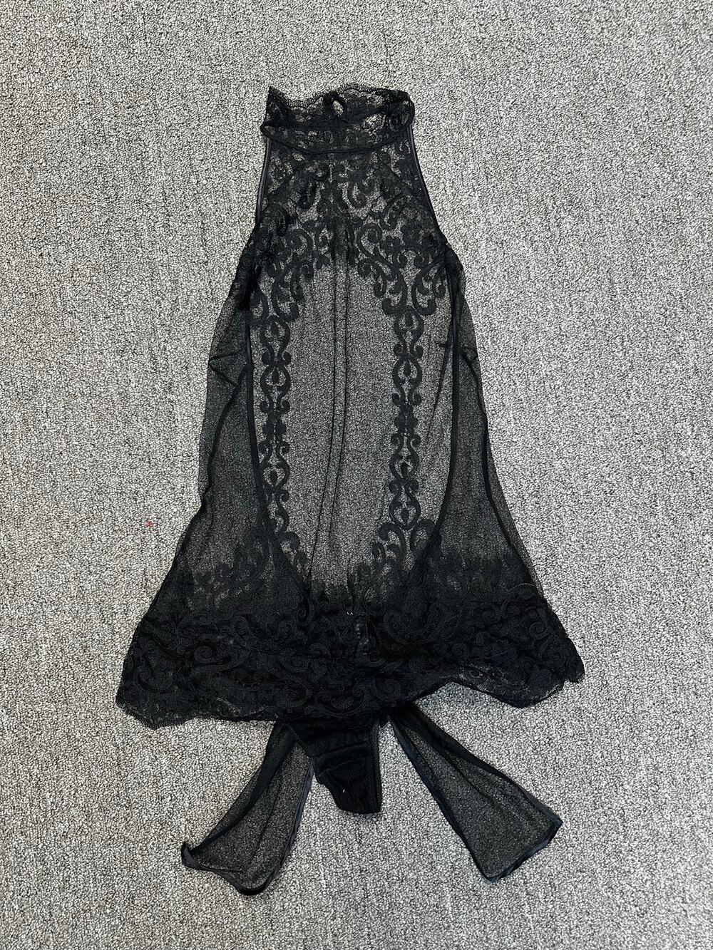 220-NWOT LA PERLA Black Sheer Lace Embroidered Halter Babydoll Chemise Set M